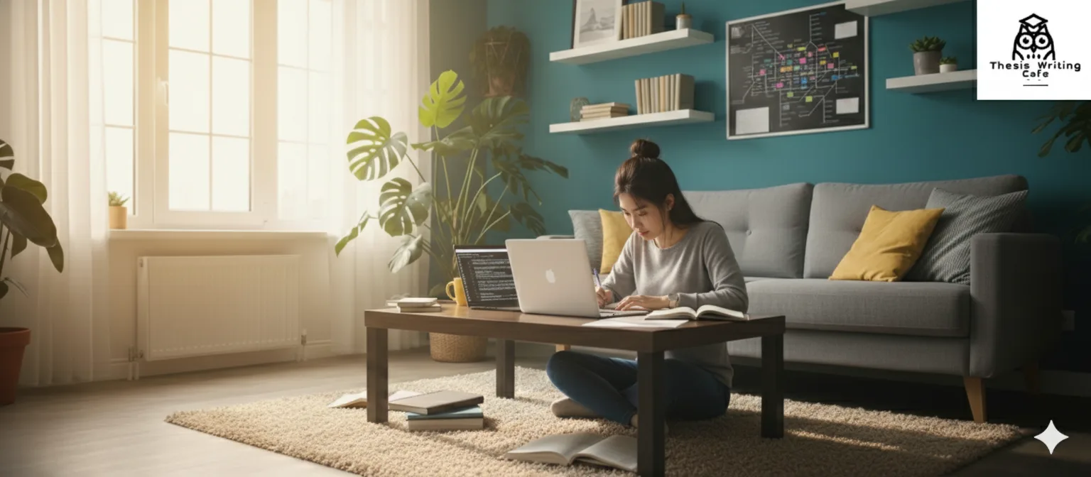 Professional assignment writer working diligently on a laptop