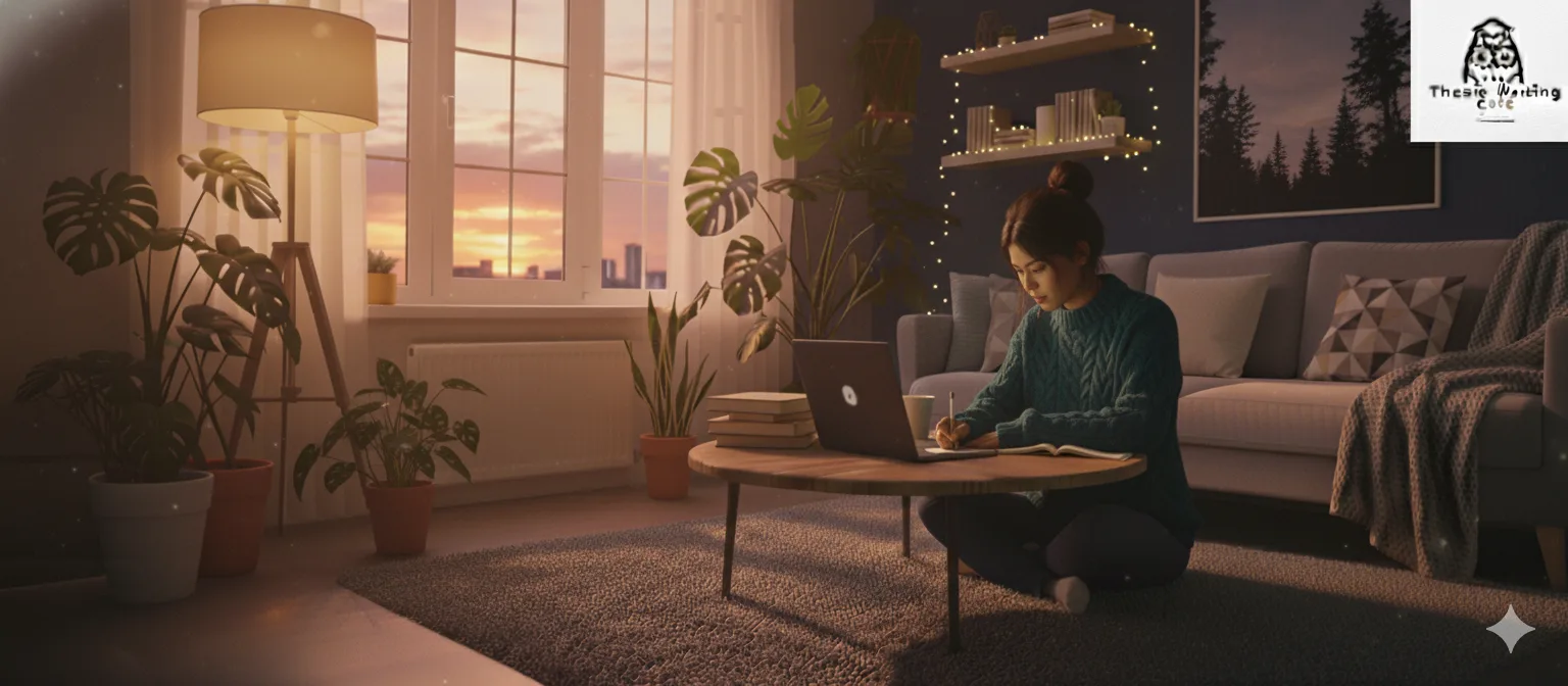 A writer crafting an essay about the UAE in a modern Dubai setting