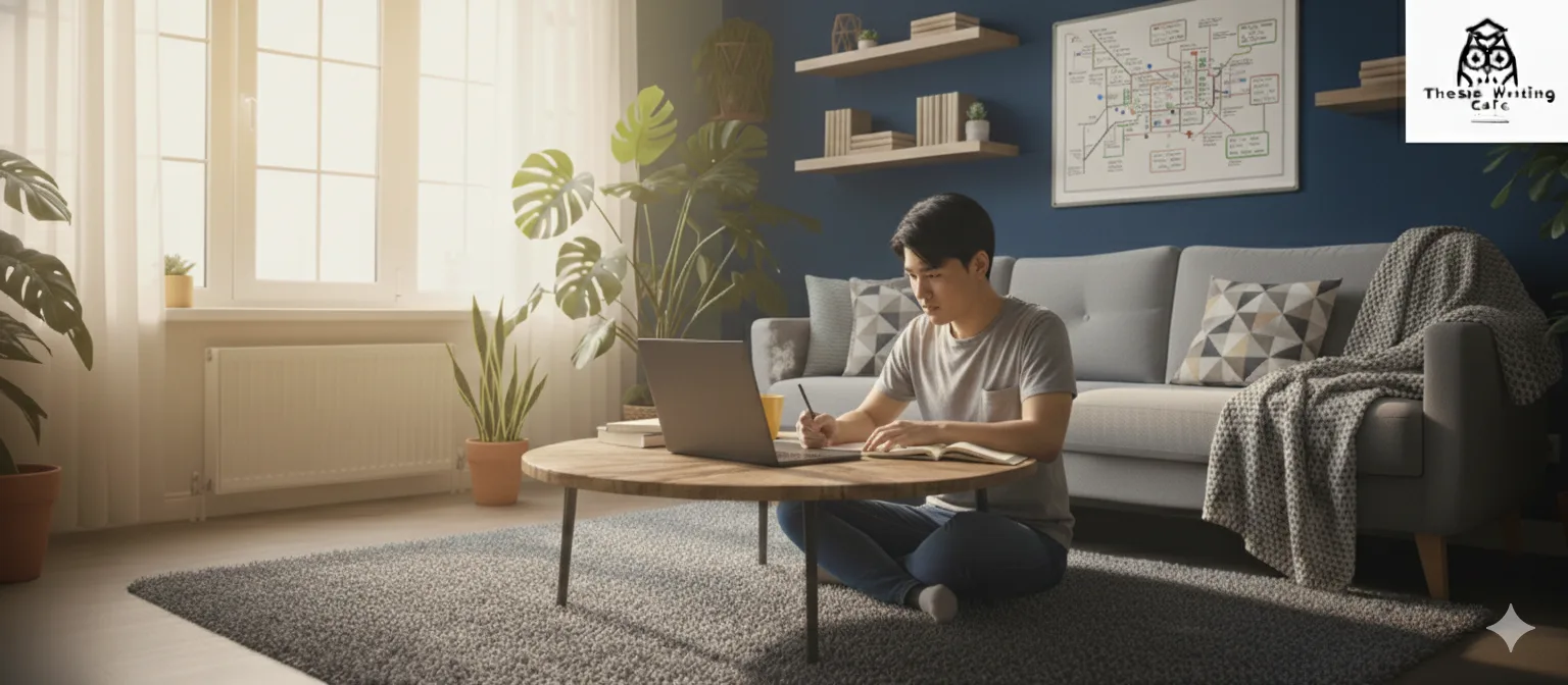 A professional writing a business plan in a Dubai office setting